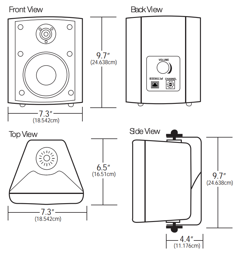 SMART Speaker System Standard Speaker Dimensional Drawings